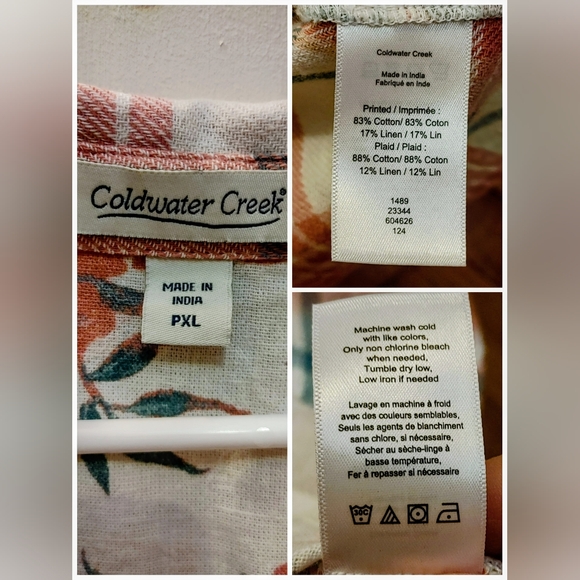 Coldwater Creek Mixed Floral & Plaid Button‑Down Shirt – Petite XL – Cotton/Line - Picture 5 of 5